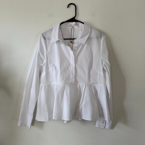 Milly Stretch Poplin Peplum Top in White - Picture 1 of 10